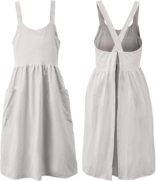 Uaussi Cotton Linen Apron Cross Back Work Apron for Women with Pockets Pinafore Dress X Cross Halter Apron for Chef Gardening by Uaussi