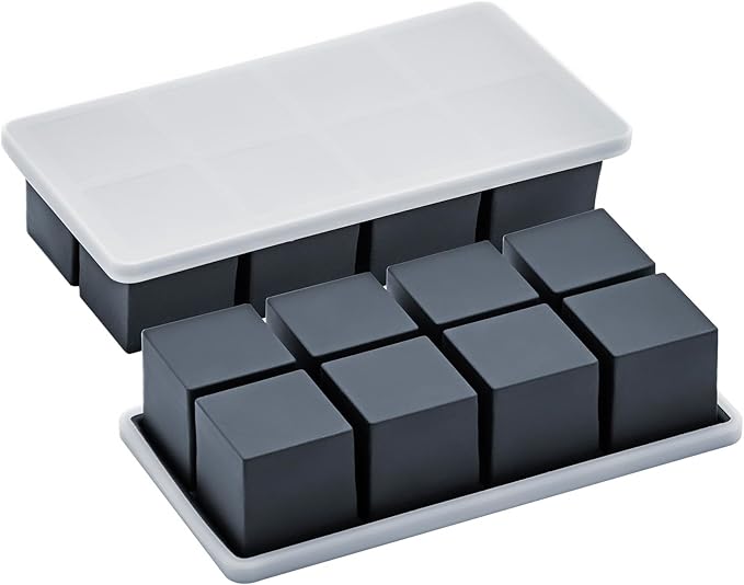 Bangp Large Ice Cube Tray for Whiskey (2 Pack),Metal Reinforced Frame Big Ice Cube Molds,Large Square Ice Cube Trays with lid,Easy Release Ice Trays for making 16 Giant Ice Cubes for Whiskey Cocktails