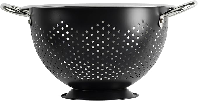 GoodCook Gourmet Colander, 5qt capacity, Stainless Steel with Handles and Elevated Pedestal Foot, Bold Black by GoodCook