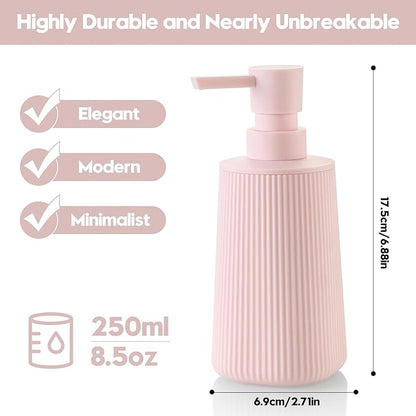 Small Soap Dispenser for Bathroom and Kitchen, Modern Farmhouse Striped Style Plastic Hand Soap Dish Soap Dispenser with Pump Matte Pink for Girls - Image 6