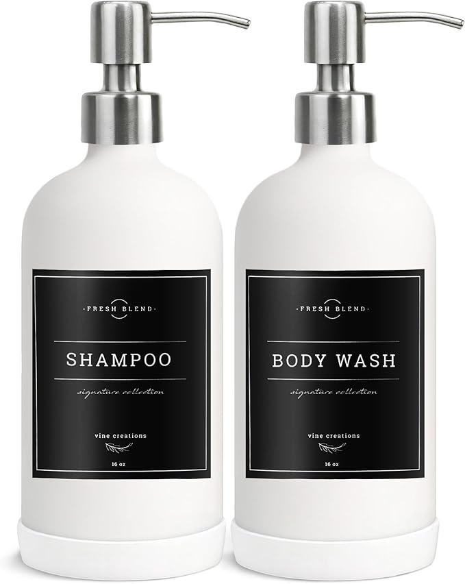 Vine Creations White Glass Soap Dispenser, 2 Pack Kitchen Soap Dispenser Set with Stainless Steel Pump, 16 oz Dish Soap and Hand Soap Dispensers for Bathroom with Waterproof Labels - Image 7