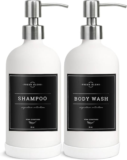 Vine Creations White Glass Soap Dispenser, 2 Pack Kitchen Soap Dispenser Set with Stainless Steel Pump, 16 oz Dish Soap and Hand Soap Dispensers for Bathroom with Waterproof Labels - Image 7