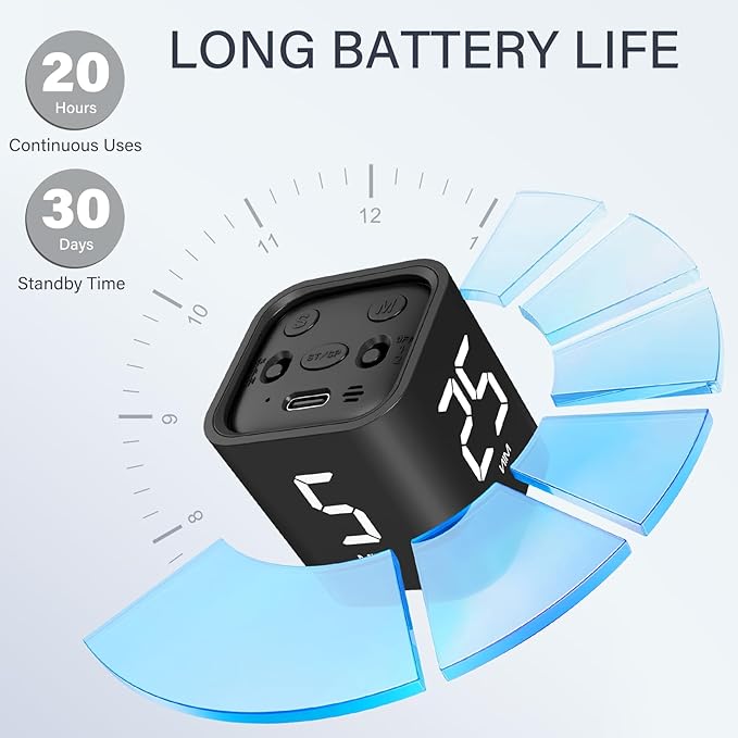 Rotating Pomodoro Timer 5, 25, 10 50 Minutes Preset, Desk Productivity Timer w/Gra vity Sensor, ADHD Tool Cube Countdown, Custom Modes, for Work, Study, Back to School, Kitchen, Black, 2 Pack - Image 7