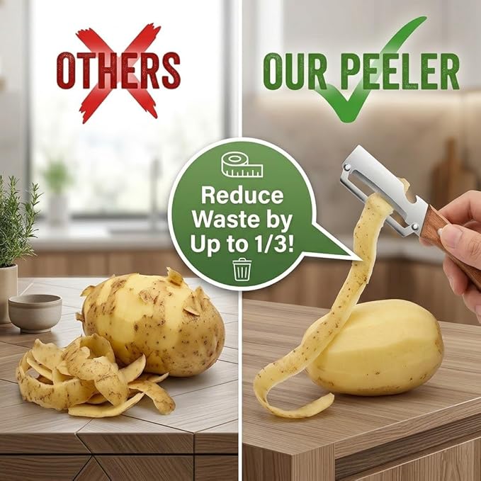 Multi Functional Vegetable Peeler with Bottle Opener and Wooden Handle Stainless Steel Blade Kitchen Tool for Sugar Cane Potato Fruit Pineapple Pumpkin Papaya Carrot Veggie Peeler - 2pc - Image 3