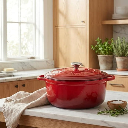 Zulay Kitchen 6.4QT Enameled Cast Iron Dutch Oven Pot with Lid, Heavy-Duty Soup Pot for Stews, Braising, Roasting & Sourdough Bread Baking, Oven Safe up to 500°F - Ablaze Red - Image 8