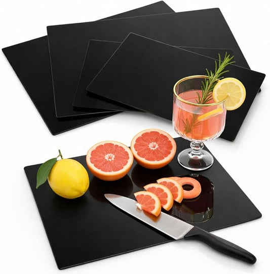 Hacaroa 4 Pack Tempered Glass Cutting Board for Kitchen Counter, Black Chopping Boards with Rubber Feet, Rectangle Non-Slip Countertop Protector, Heat Resistant, Shatter Resistant, 2 Sizes