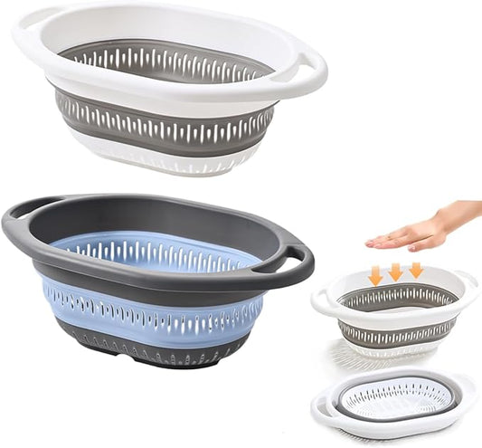 2-Pack Collapsible Silicone Colander Strainer, Foldable Kitchen Sink Basket for Washing Vegetables & Pasta, Space Saving & Dishwasher Safe, Kitchen Essentials by LogFaadCoi