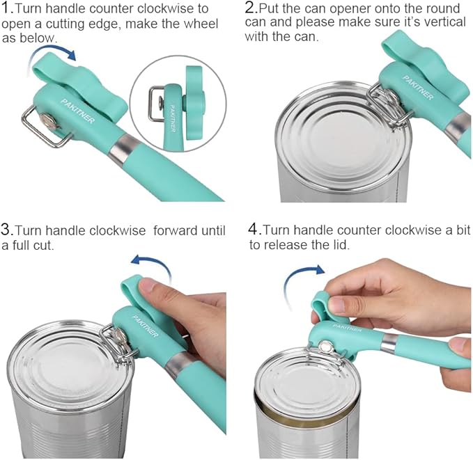 PAKITNER- Cut safe Manual can opener smooth edge - handheld Side cut can opener, Ergonomic Smooth Edge, Food Grade Stainless Steel Cutting Can Opener for Home, Kitchen & Restaurant, Green - Image 7