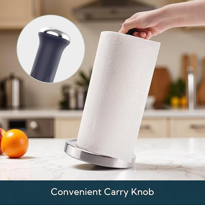 KITCHENDAO One-Handed Countertop Paper Towel Holder, Rotation Freestanding Kitchen Paper Holder Stand, Stainless Steel Paper Roll Holder with Weighted Base High-Adhesion Pad Sticker - Image 4