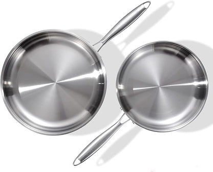 DELARLO Tri-Ply Stainless Steel Pan, 18/10 Frying Pan, Oven Safe Up to 600°F, Nontoxic Cookware, Compatible with All Cooktops Skillet, Durable, Fast Even Heat Fry Pan,9+11 inch Pan by DELARLOCOOKWARE