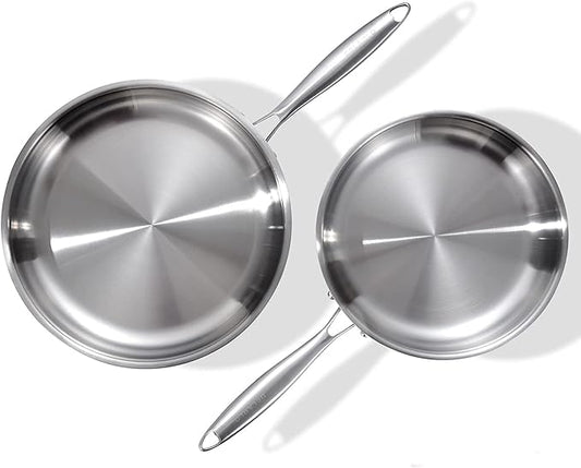 DELARLO Tri-Ply Stainless Steel Pan, 18/10 Frying Pan, Oven Safe Up to 600°F, Nontoxic Cookware, Compatible with All Cooktops Skillet, Durable, Fast Even Heat Fry Pan,9+11 inch Pan by DELARLOCOOKWARE