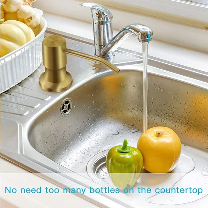 OHiHi Dish Soap Dispenser for Kitchen Sink, Countertop Sink Soap Dispenser Water Pump with 47” No-Spill Extension Tube Kit Design for Kitchen Bathroom, Easy to Press, No More Refills （Golden） - Image 6