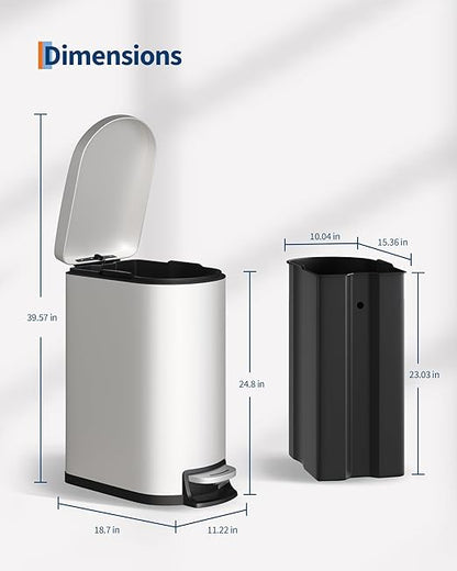 Garvee 13 gal / 50 L Metal Kitchen Trash Can with Lid, Slim Rustproof Garbage Can, Large Step-on Trash Bin with Inner Bucket, Rear Handle, Soft Close Lid, White - Image 7
