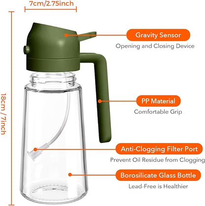 YARRAMATE 2Pcs 16oz/470ml Glass Olive Oil Sprayer for Cooking with Stickers, 2 in 1 Oil Dispenser for Kitchen Gadgets, Food Grade Premium Spray Bottle for Salad, BBQ (Black&OliveGreen) - Image 8