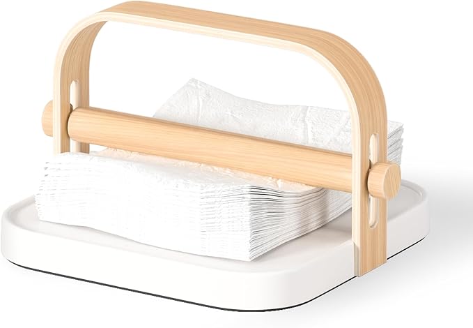 Umbra Bellwood Napkin Holder with Weight and Carrying Handle, White/Natural by Umbra