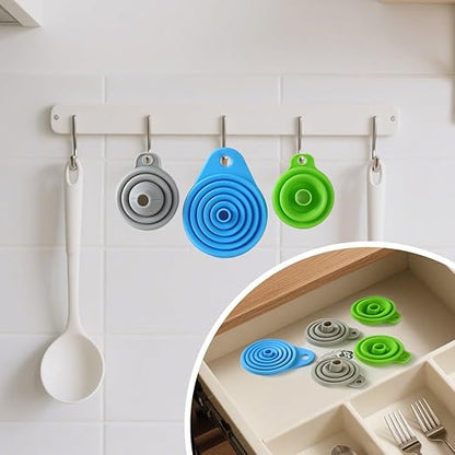 6 Pack Silicone Collapsible Funnels for Kitchen Use Filling Bottles, 3 Small and 3 Large Food Grade Kitchen Funnel Set for Filling Water, Oil, Spices, Powder – Silicone Funnels with Hook for Storage - Image 5
