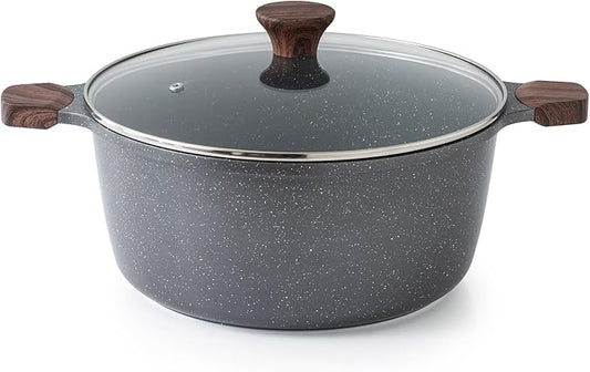 SENSARTE Nonstick Stock Pot with Lid, 7 Qt Induction Cooking Pot with Tempered Glass Lid, Stew Pot with Swiss Nonstick Granite Coating, Pasta Casserole, PFOA PFOS APEO Free, Gray by SENSARTE