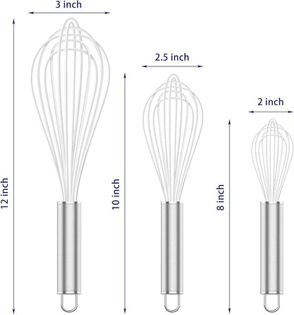 OYV White Silicone Whisk, Professional Whisks For Cooking Non-Scratch, Stainless Steel & Silicone Wisk, Plastic Rubber Whisk Tool For Nonstick Cookware Pans, BPA free, Silicon Wisks Set of 3 - Image 6