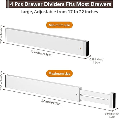 DUCOO 4 PCS Drawer Divider, 17"-22" Adjustable Bamboo Drawer Dividers Organizers, Expandable Separators for Kitchen, Clothes, Dressers, Home, Office, White - Image 2