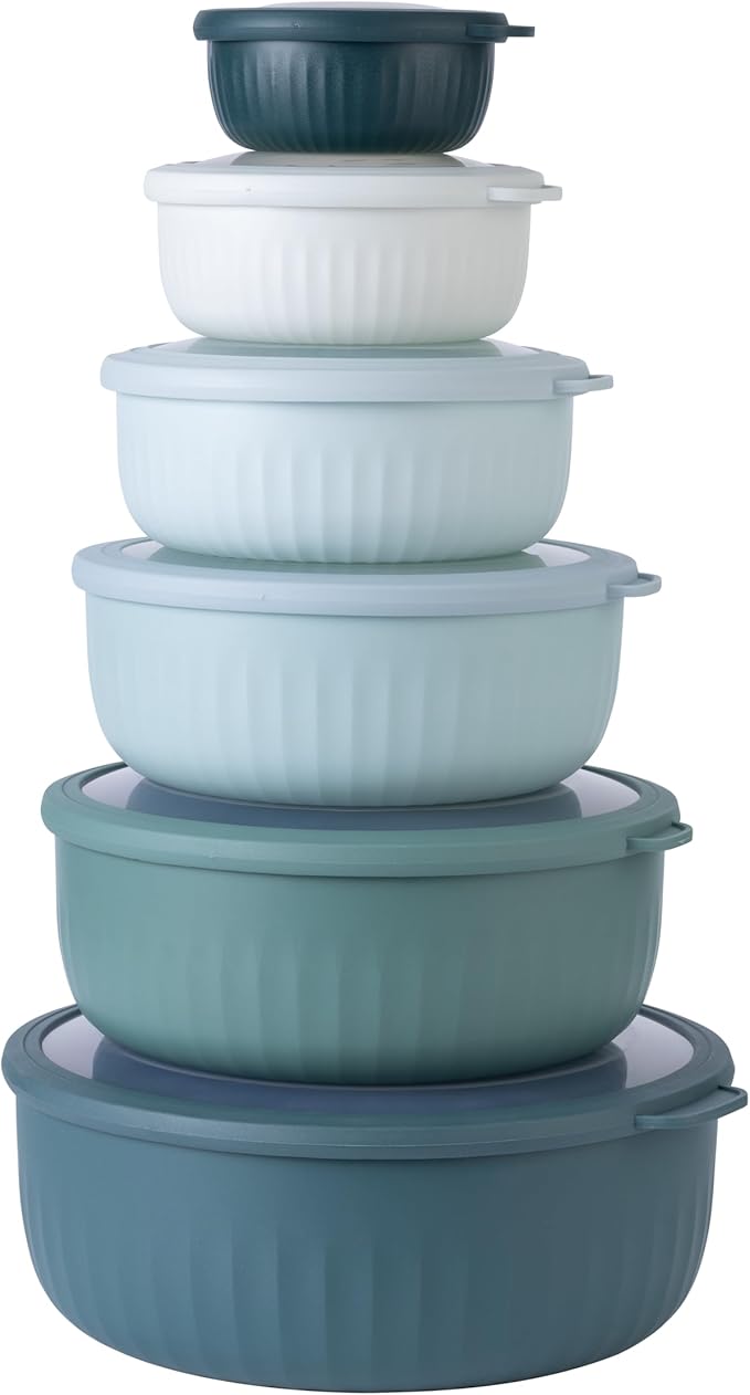 COOK WITH COLOR Prep Bowls with Lids- Wide and Deep Nesting Plastic Small Mixing Bowl Set with Lids, 12 Piece Set - Wide Bowls, Teal by CookwithColor