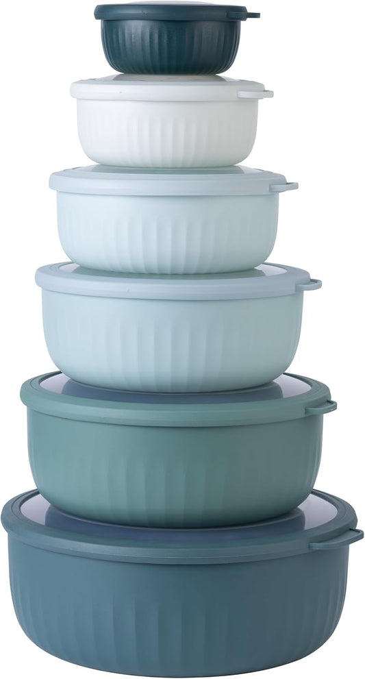 COOK WITH COLOR Prep Bowls with Lids- Wide and Deep Nesting Plastic Small Mixing Bowl Set with Lids, 12 Piece Set - Wide Bowls, Teal by CookwithColor