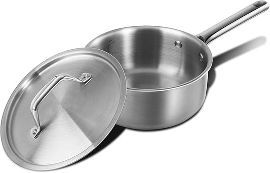 2 QT Saucepan with Lid,3-Ply Stainless Steel Saucepan,Professional Grade Cookware,Induction Compatible