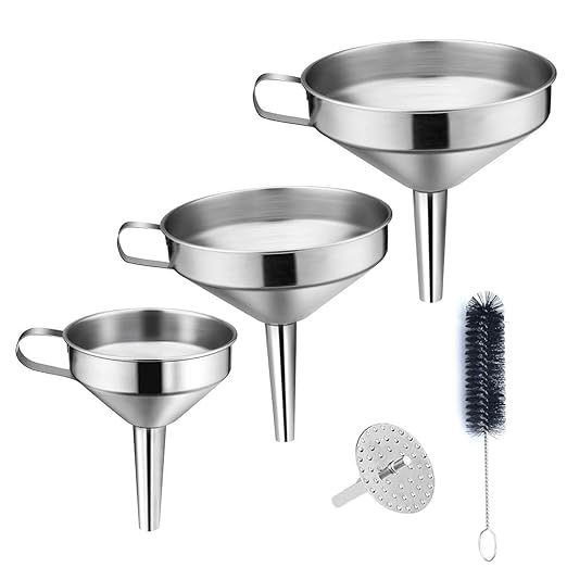 Kitchen Funnel, 3 Piece Stainless Steel Funnels Set with Handle Design and Removable Strainer, Great for Transferring of Liquid, Fluid, Dry Ingredients & Powder, Funnels for Filling Bottles by Lakatay
