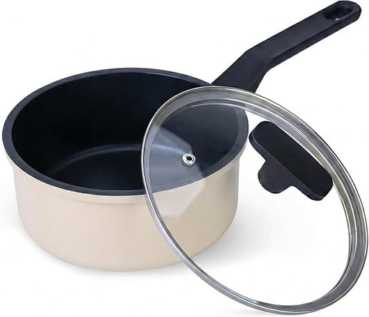 Nonstick Sauce Pan with Lid,2QT small pot, PFOA Free,Kitchen Pots Induction Pot,Cream