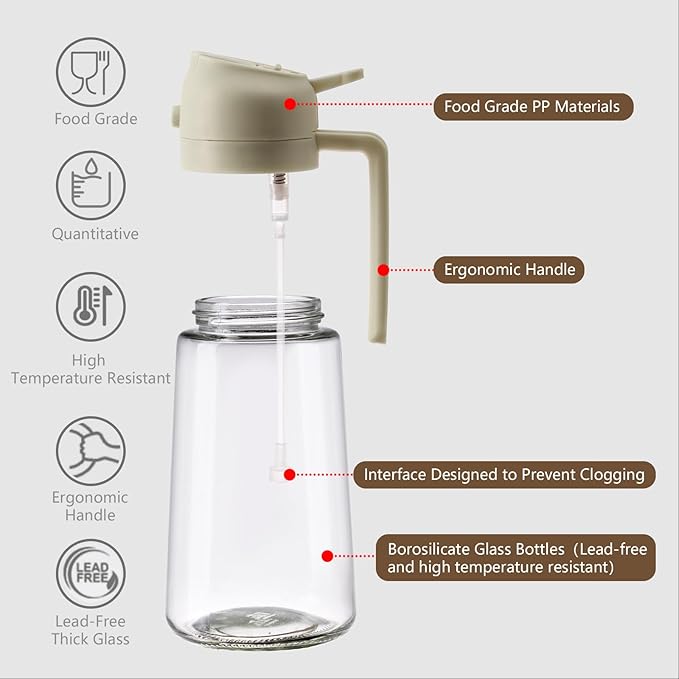 SWEET VIEW 2PCS Oil Sprayer for Cooking, 16oz/470ml Glass Oil Dispenser/Pour Bottle, Kitchen Accessories, Kitchen Gadgets for Air Fryer, Salad, BBQ, with Stickers (Black,White) - Image 5