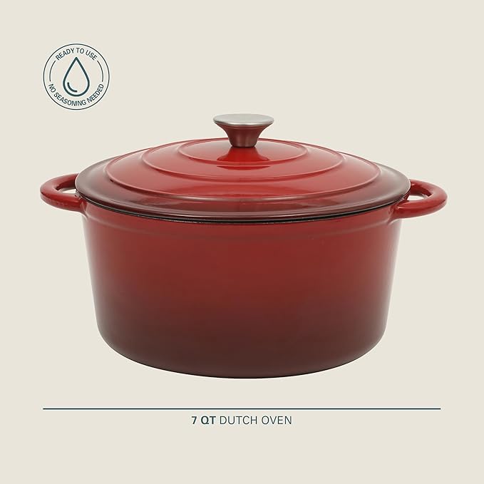Gibson Home Addlestone 7 Qt Enameled Cast Iron Dutch Oven Pot with Lid – Round, Oven Safe to 500°F, Ideal for Bread Baking & Stews - Gradient Red - Image 2