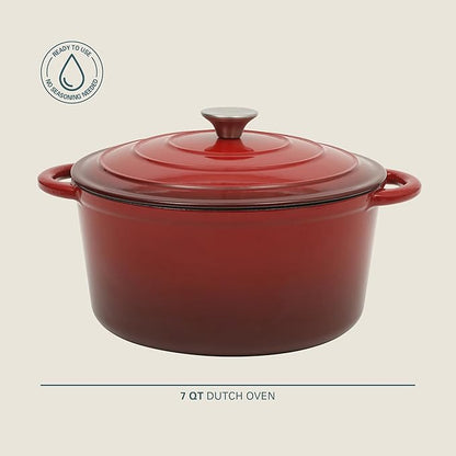 Gibson Home Addlestone 7 Qt Enameled Cast Iron Dutch Oven Pot with Lid – Round, Oven Safe to 500°F, Ideal for Bread Baking & Stews - Gradient Red - Image 2