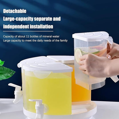 Beverage Dispenser for Fridge, 5.5 L/1.5 Gallon Rotating Plastic Drink Dispenser with Spigot 4 Grids Cold Kettle Refrigerator Iced Lemonade Juice Containers for Daily Use (Green)