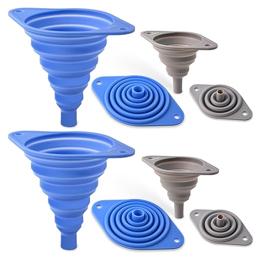 Kitchen Funnels Set 4 Pack，Small and Large，Silicone Collapsible Funnel，Small Funnel for Bottles and Funnels for Filling Water Bottle by Unknown
