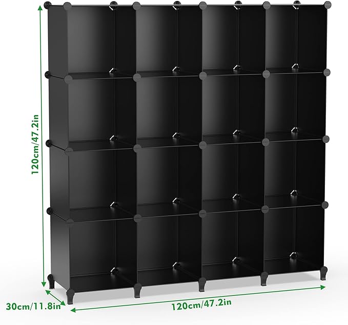 HOMIDEC Closet Organizers and Storage, 16 Cube Storage Organizer, Closet Organizer Bookshelf Cubes Shelves for Clothes, Bedroom, Kids Room, Bathroom, Wardrobe, Garment Racks, Black - Image 3