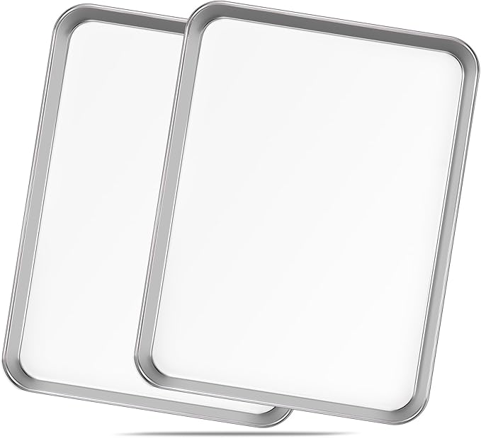 Stainless Steel Baking Sheet Set of 2-16" x 12" x 1" Heavy Duty Cookie Sheets for Baking, Rust & Warp Resistant Oven Tray, Non Toxic & Dishwasher Safe Baking Pans for Cooking, Roasting, Broiling by GIUOIDUO