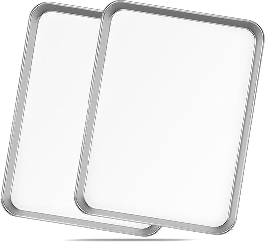 Stainless Steel Baking Sheet Set of 2-16" x 12" x 1" Heavy Duty Cookie Sheets for Baking, Rust & Warp Resistant Oven Tray, Non Toxic & Dishwasher Safe Baking Pans for Cooking, Roasting, Broiling by GIUOIDUO