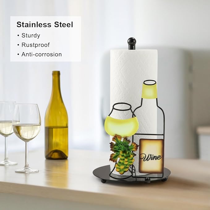 Wine Lovers Gifts - Metal Wine Paper Towel Holder Countertop with Solid Weighted Base, Farmhouse Kitchen Decor, Rustic Country Vintage Decoration Organization - Image 3