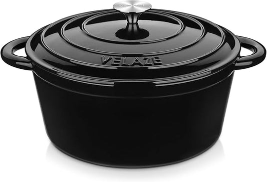 Velaze 7.5 QT Dutch Oven Pot with Lid, Enameled Cast Iron Dutch Oven with Dual Handles for Sourdough Bread Baking, Cooking, Non-stick Enamel Coated Cookware (Black) by Velaze