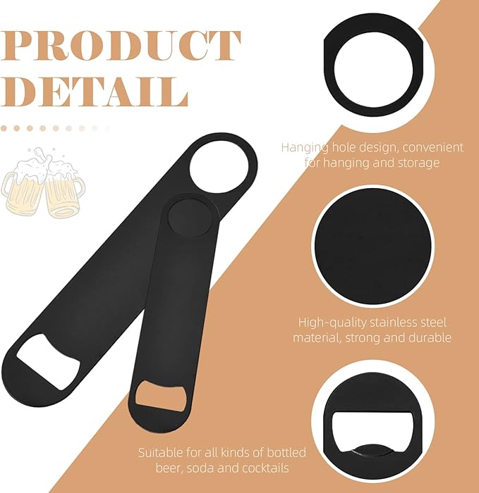 24 Pack Flat Beer Bottle Opener 5 inch Heavy Duty Stainless Steel Flat Bottle Opener Metal Beer Bottle Openers Black Beer Openers for Bartender Kitchen Bar or Restaurant (Black, 5 inch) - Image 3