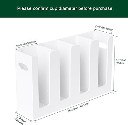 Disposable Coffee Cup Dispenser with Handles, Countertop or Wall Mount Hot/Cold Drink Cup and Lid Holder - Bathroom/Kitchen/Office Acrylic Cup Lid Storage Organizer (4 Compartments, White)