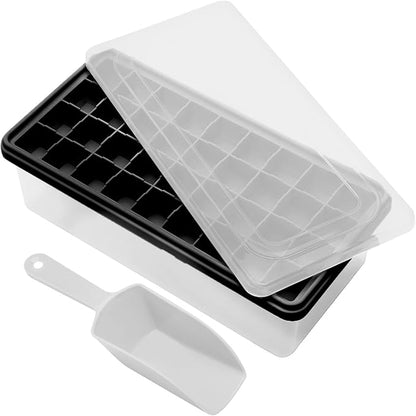 Silicone Ice Cube Tray with Leak-Proof Lid & Storage Bin for Freezer – BPA-Free 36-Piece Nugget Ice Molds, Spill-Resistant Cover & Ice Scoop Container Cover by CZWLHG