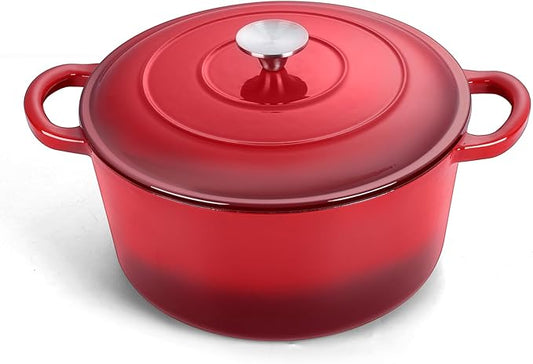 TeamFar 3qt Dutch Oven, Small Enameled Cast Iron Dutch Oven Pot with Lid, For Bread Baking/Stewing/Braising/Frying, Various Stoves & Oven Safe, Non-stick & Easy Clean, Red by TeamFar