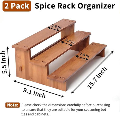 JinDoWin Cabinet Spice Organizer, Spice Organization for Cabinet, 3 Tier Spice Rack Organizer for Cabinet, Seasoning Organizer & Seasoning Rack, Kitchen Cabinet Organizer (2, Dark Bamboo) - Image 4