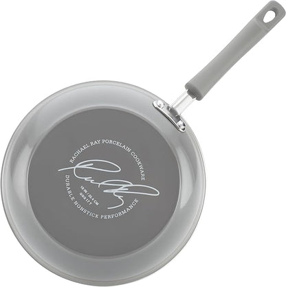 Rachael Ray Brights Nonstick Cookware Pots and Pans Set, 14 Piece, Sea Salt Gray
