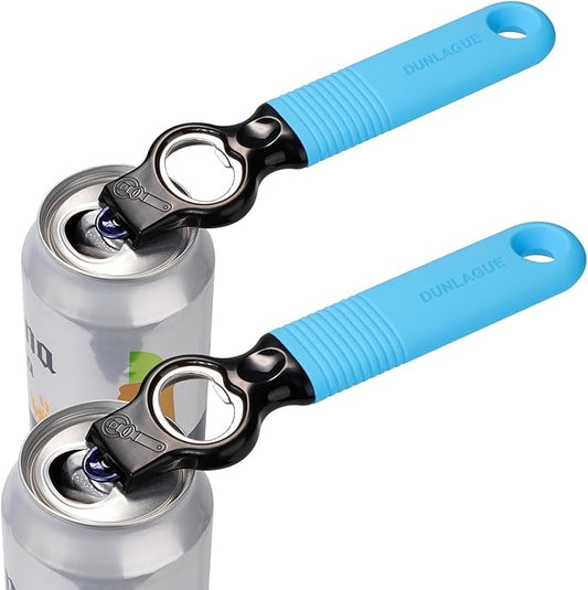 2-Pack Soda Can Opener and Beer Bottle Opener Bartender with Good Grip Silicone Handle, Pop Top Can Tab Opener for Long Nails, Bottle Opener for Arthritic Hand and Seniors, Gemstone Blue