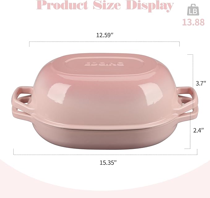 EDGING CASTING Enameled Cast Iron Oval Dutch Oven Pot with Lid, Dutch Oven for Sourdough Bread Baking, Bread Oven, Bread Dutch Oven, Oval Bread Pan, 7qt, Pink