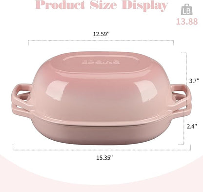 EDGING CASTING Enameled Cast Iron Oval Dutch Oven Pot with Lid, Dutch Oven for Sourdough Bread Baking, Bread Oven, Bread Dutch Oven, Oval Bread Pan, 7qt, Pink