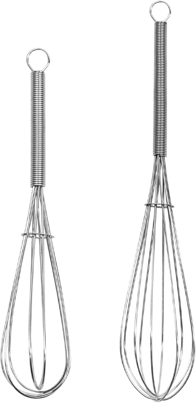 Digead Mini Wire Whisk, 2-Pack - 8 & 10 Inch Small Whisk for Cooking - Ergonomic Spiral Handle, 304 Stainless Steel - Ideal for Whisking, Beating, Blending & Mixing Sauces - Silver by Digead