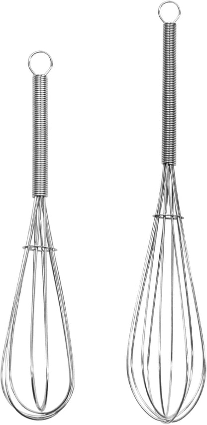 Digead Mini Wire Whisk, 2-Pack - 8 & 10 Inch Small Whisk for Cooking - Ergonomic Spiral Handle, 304 Stainless Steel - Ideal for Whisking, Beating, Blending & Mixing Sauces - Silver by Digead