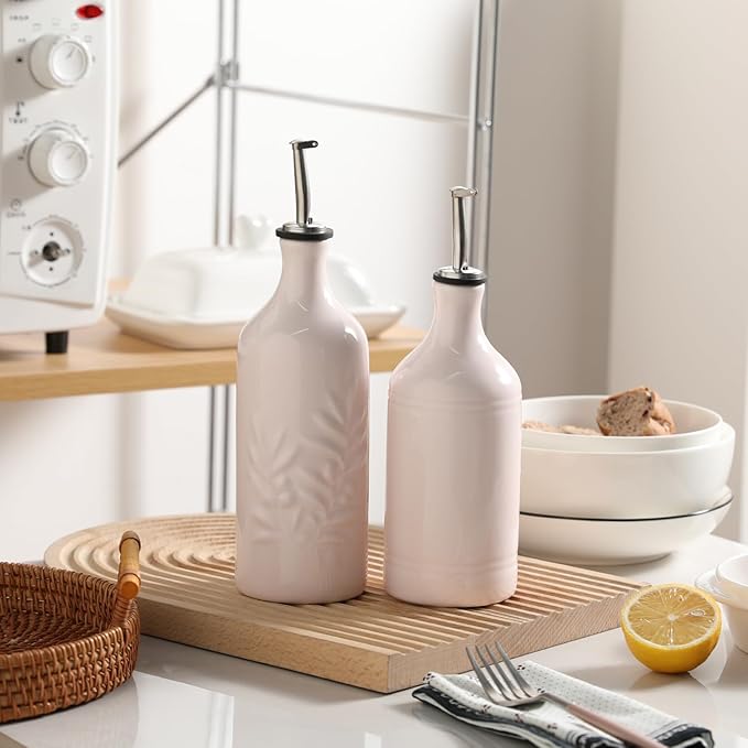 Sweejar Ceramic Olive Oil Dispenser Bottle, Opaque Oil Cruet Protects to Reduce Oxidation, Suitable for Storage Vinegar, Coffee Syrups & Other Liquids, Pack of 1, 15.5 Fl Oz(Rose Quartz) - Image 6